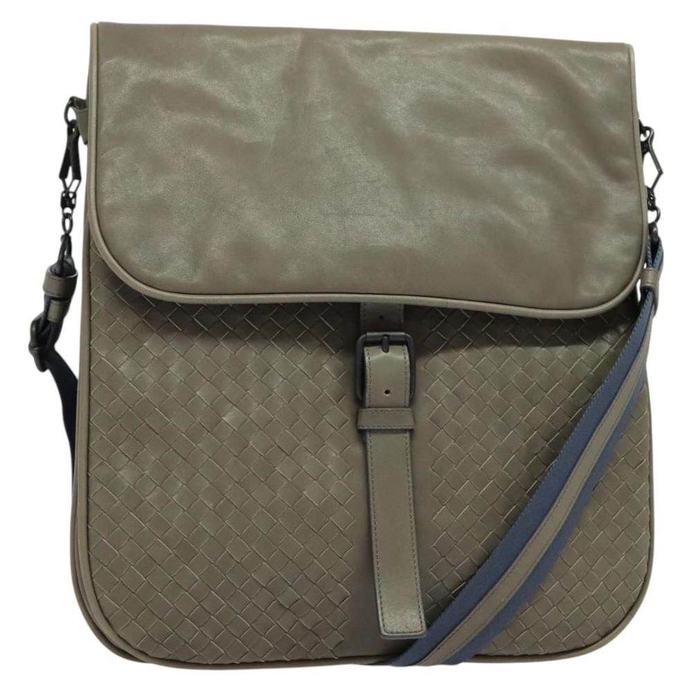 Bottega Veneta Intrecciato Shoulder Bag Leather Outlet Gray Auth 135216